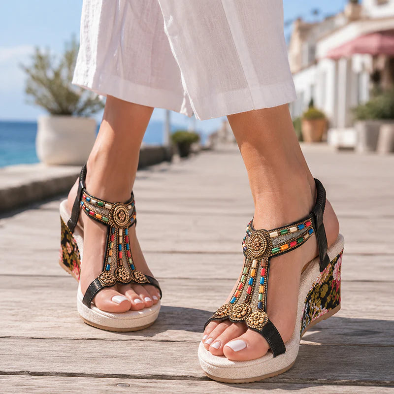 Women's Beaded Bohemian Wedge Sandals
