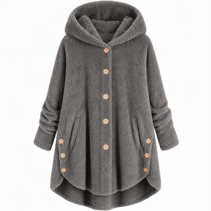 Women's Hooded Button-Front Coat with Asymmetrical Hem