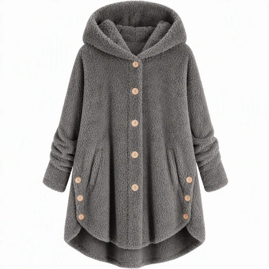 Women's Hooded Button-Front Coat with Asymmetrical Hem