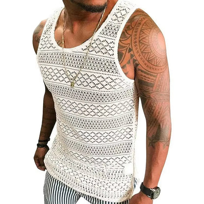 Men's Crochet Knit Sleeveless Tank Top