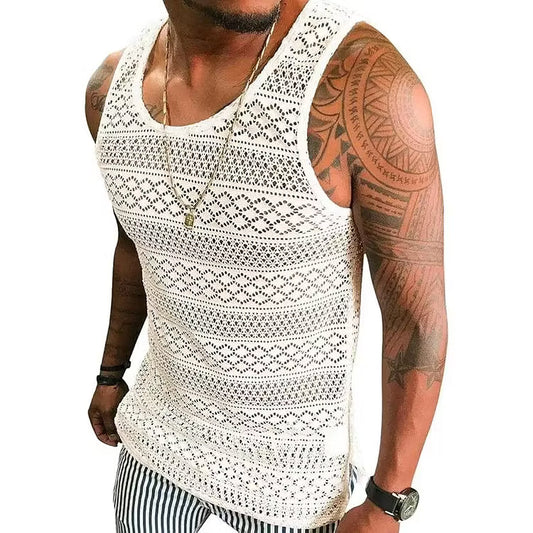Men's Crochet Knit Sleeveless Tank Top