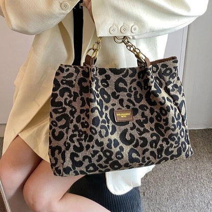 Women's Leopard Print Tote Bag with Chain Handles