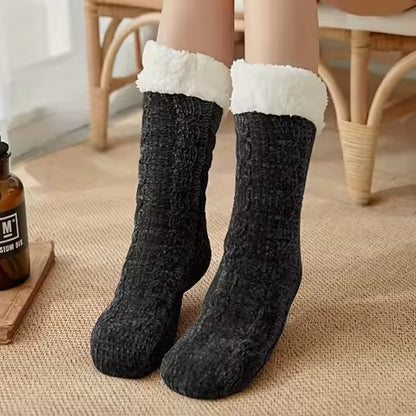 Unisex Knit Slipper Socks with Fold-Over Cuffs