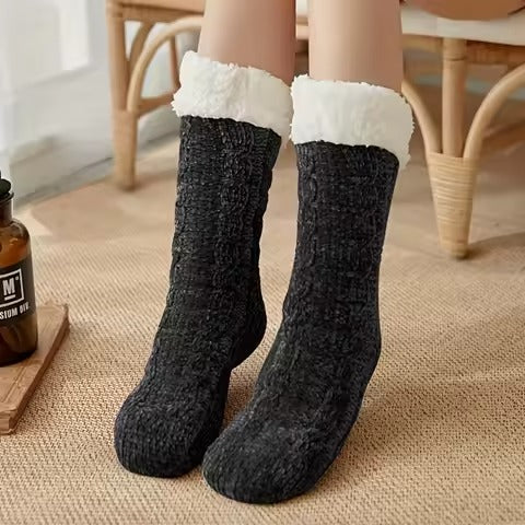 Unisex Knit Slipper Socks with Fold-Over Cuffs
