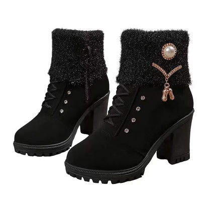 Women’s Faux Fur Trim Block Heel Boots