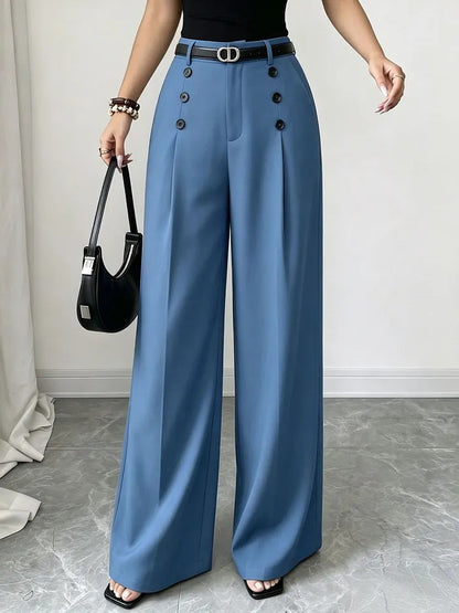 Women's Wide-Leg Button-Front Dress Pants