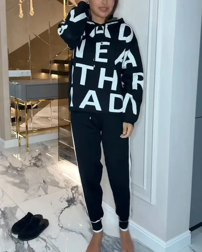 Women's Letter Print Hooded Two-Piece Set