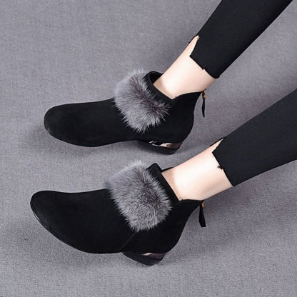 Women's Ankle Boots with Fluffy Trim