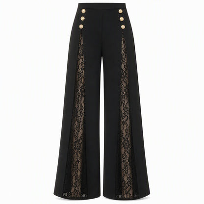 Women's Lace Panel Wide-Leg Pants