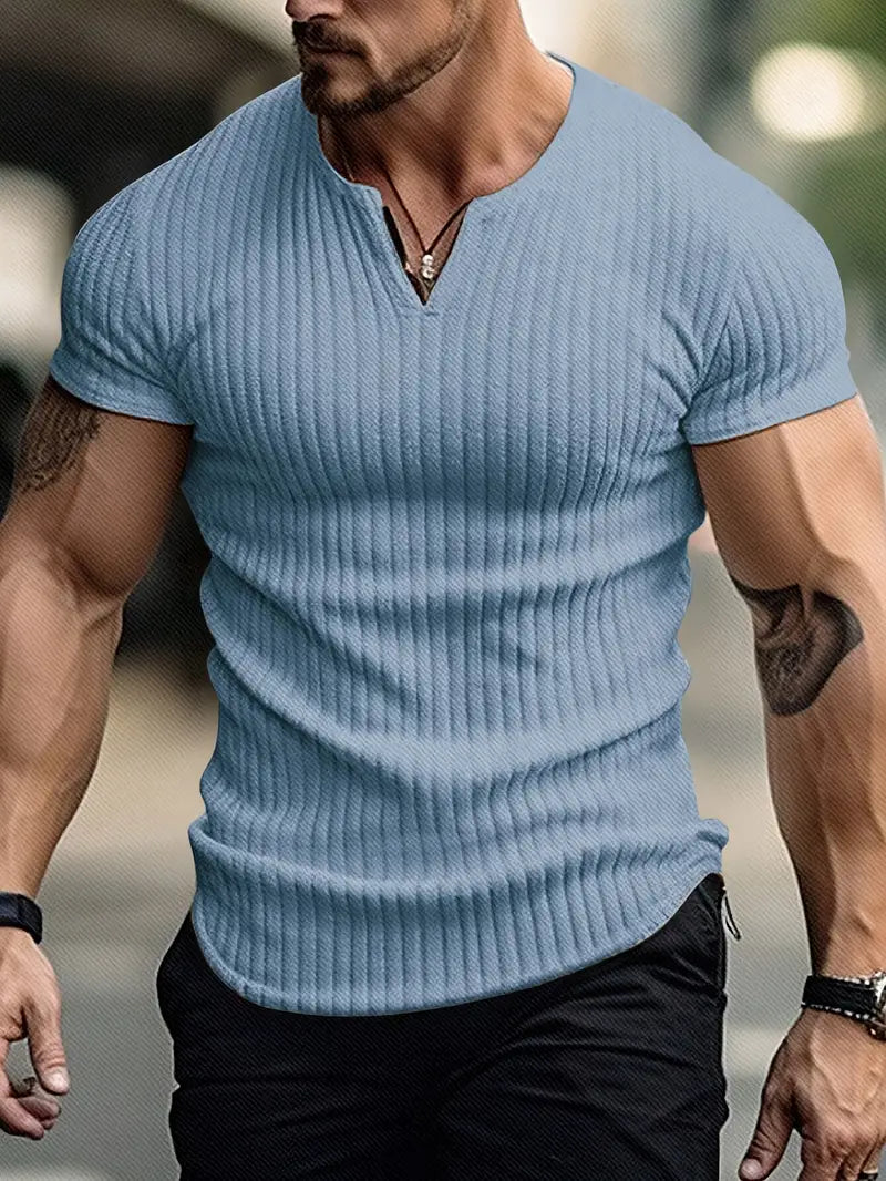 Men’s Ribbed Notch Neck Short-Sleeve Shirt