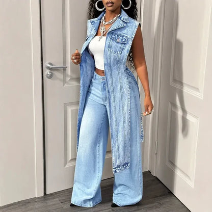 Women's Sleeveless Longline Denim Vest