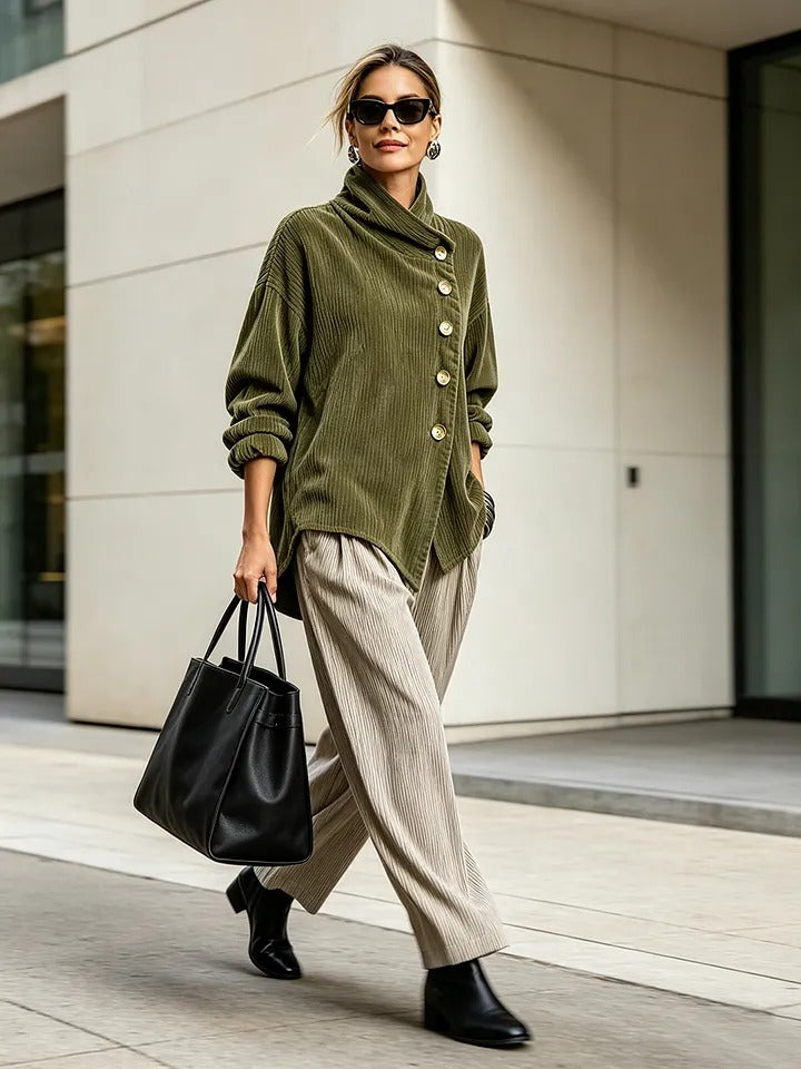 Women's Asymmetrical High Neck Button-Front Top