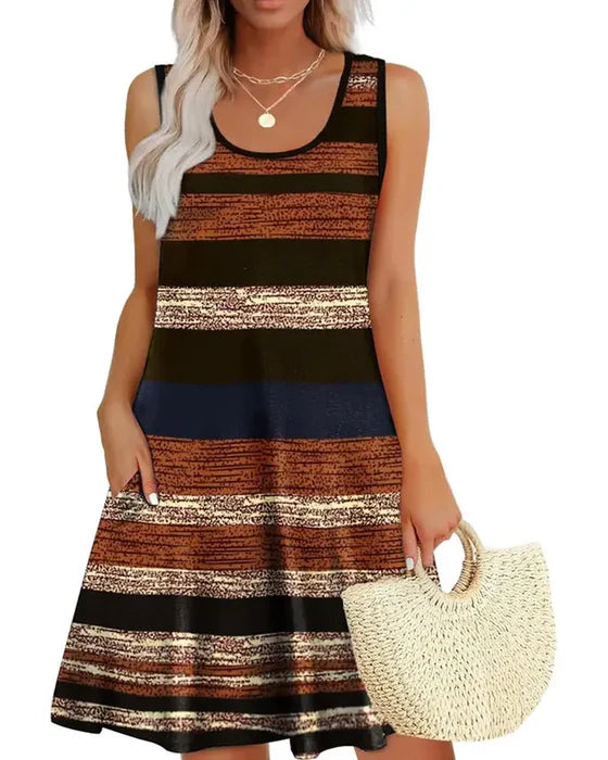 Women's Sleeveless Leaf Print Swing Dress