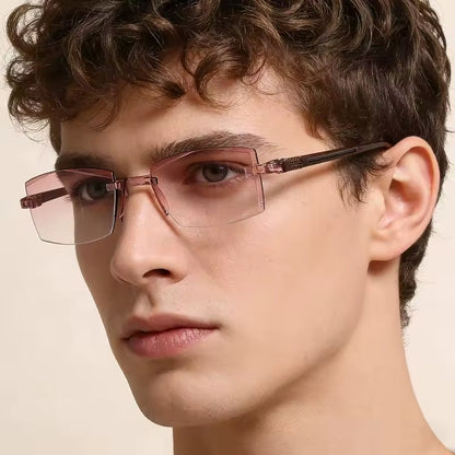 Rimless Reading Glasses with Rectangular Frames