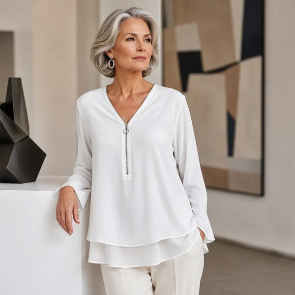 Women’s Layered V-Neck Zip-Front Top