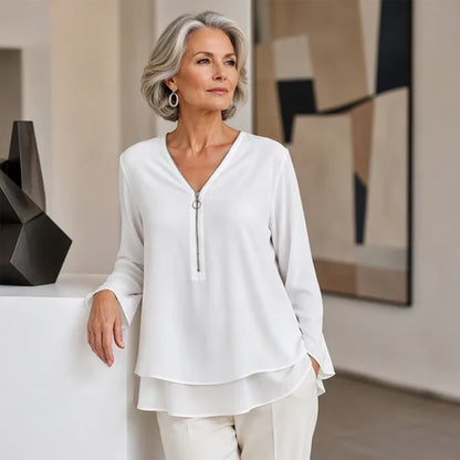 Women’s Layered V-Neck Zip-Front Top