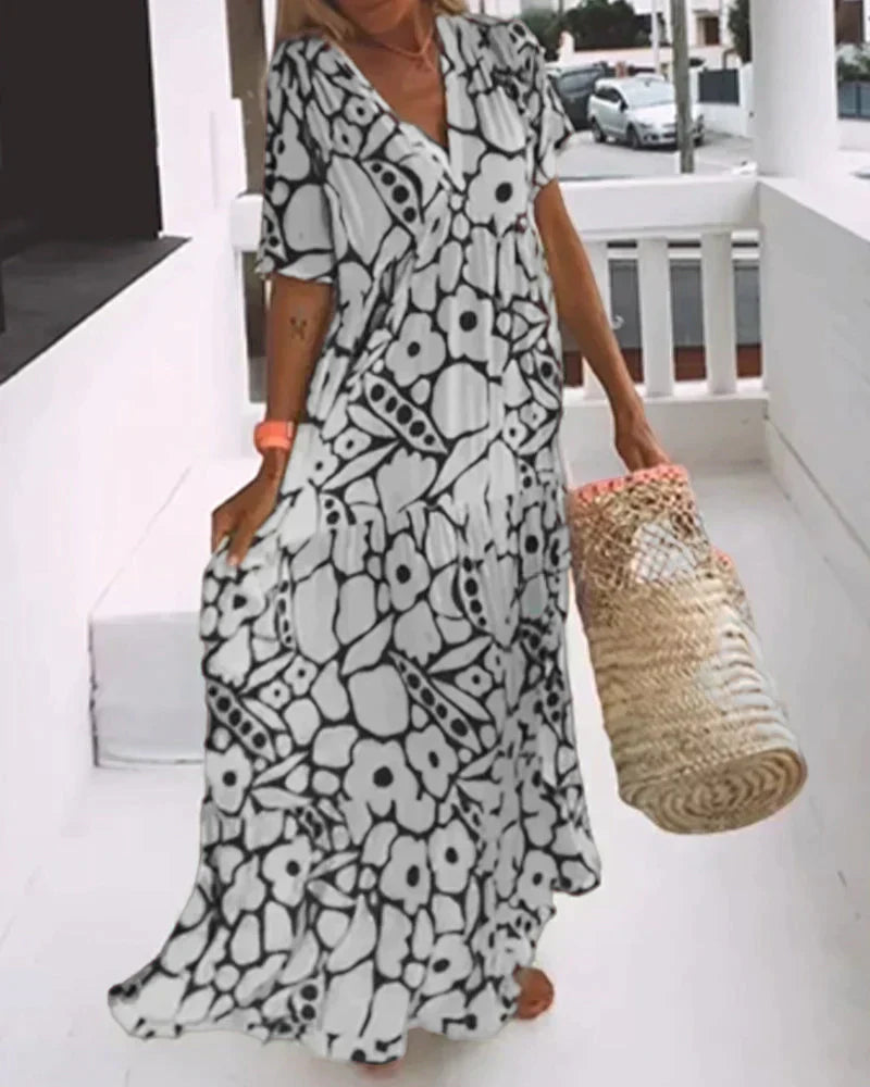 Women's Floral Print V-Neck Maxi Dress