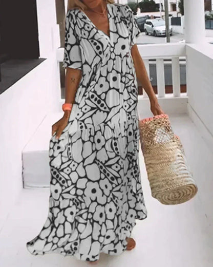 Women's Floral Print V-Neck Maxi Dress