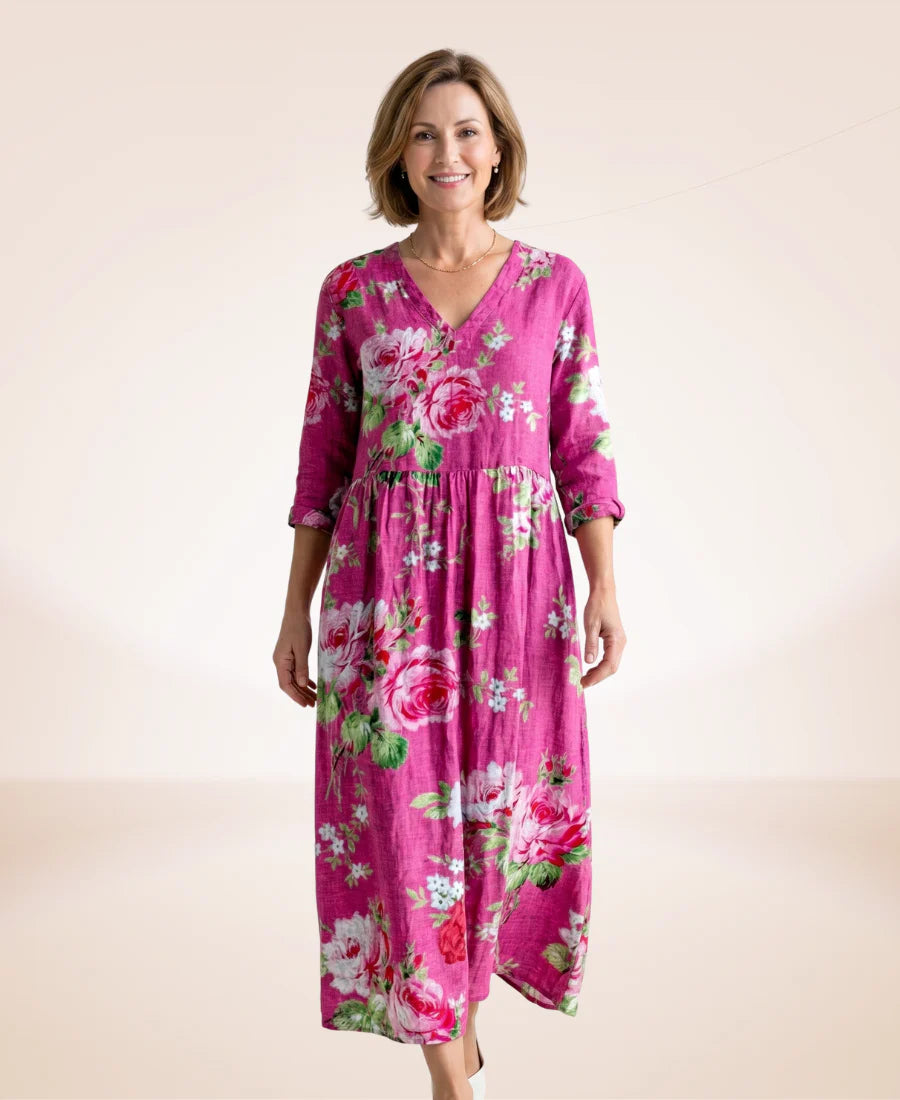 Women’s Floral V-Neck Cotton-Blend Maxi Dress
