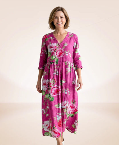 Women’s Floral V-Neck Cotton-Blend Maxi Dress