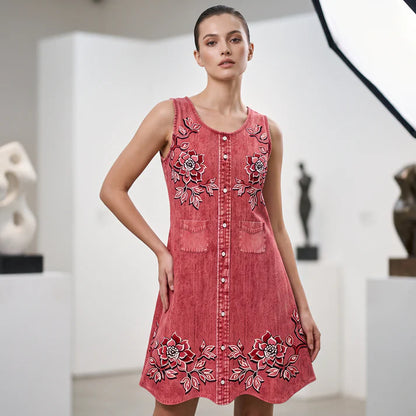 Women's Sleeveless Floral Button-Down Dress