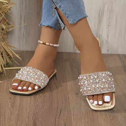 Women’s Pearl-Embellished Flat Slide Sandals