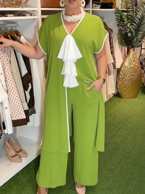 Women’s Contrast-Trim Tunic and Wide-Leg Pants Set