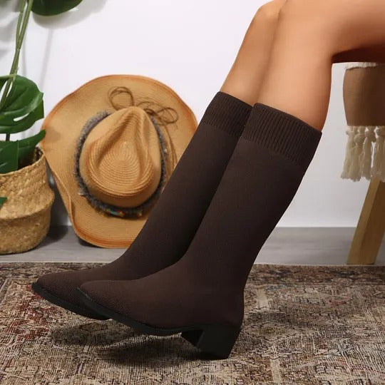 Women's Knit Ankle Boots with Block Heels