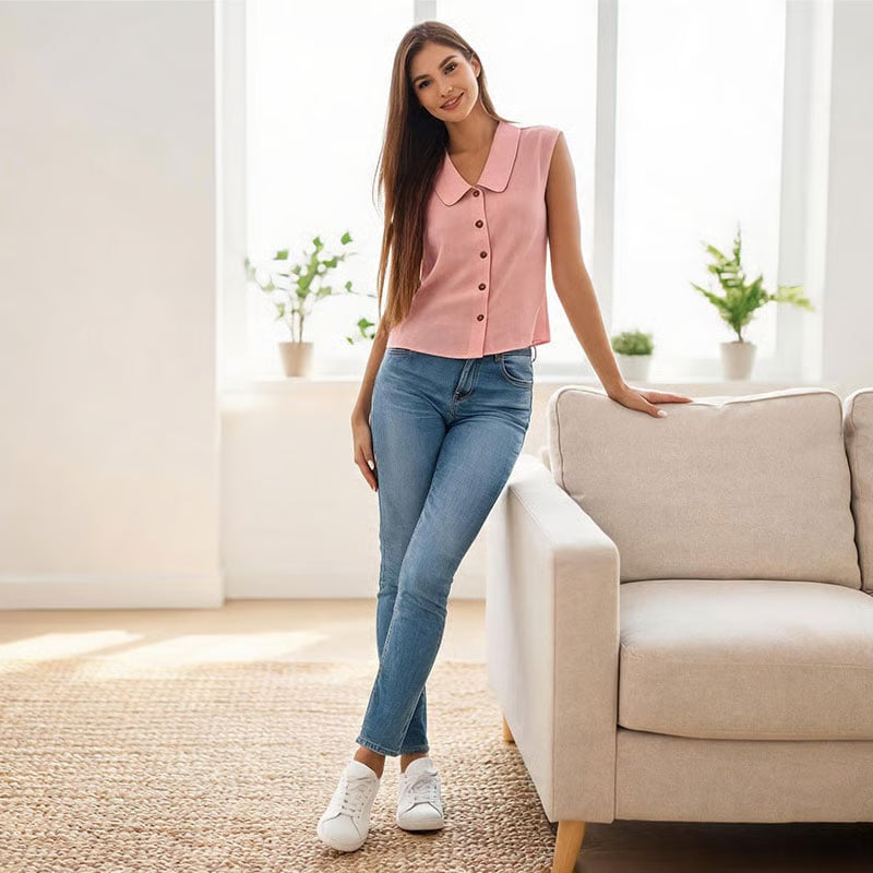 Women's Sleeveless Button-Up Blouse