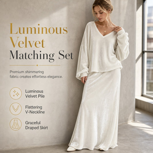 Women's Velvet V-Neck Top and Skirt Set