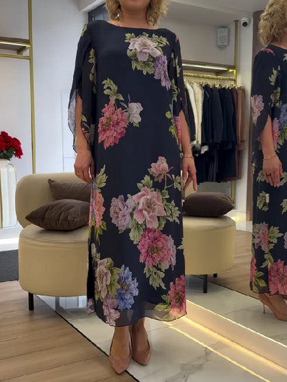 Women’s Floral Chiffon A-Line Maxi Dress