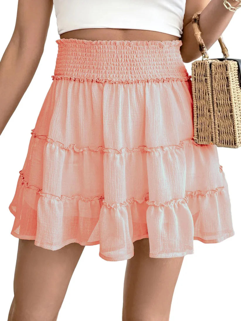 Women's Tiered Ruffle Skort with Built-In Shorts