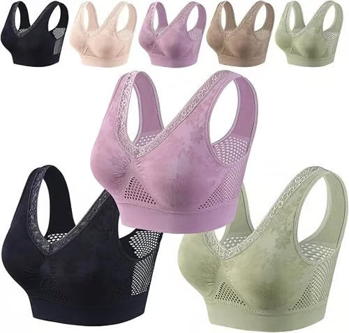 Women's Seamless Mesh Panel Wireless Bra