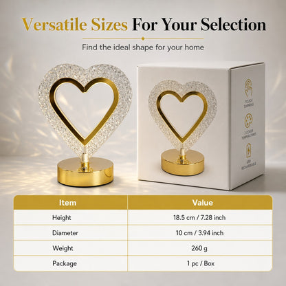 Heart-Shaped Faceted Crystal Table Lamp