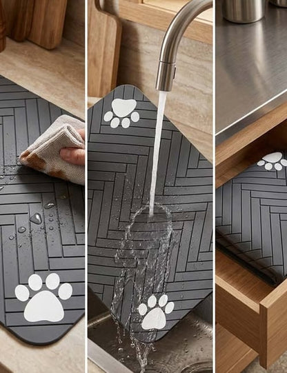 Pet Feeding Mat with Paw Print Design