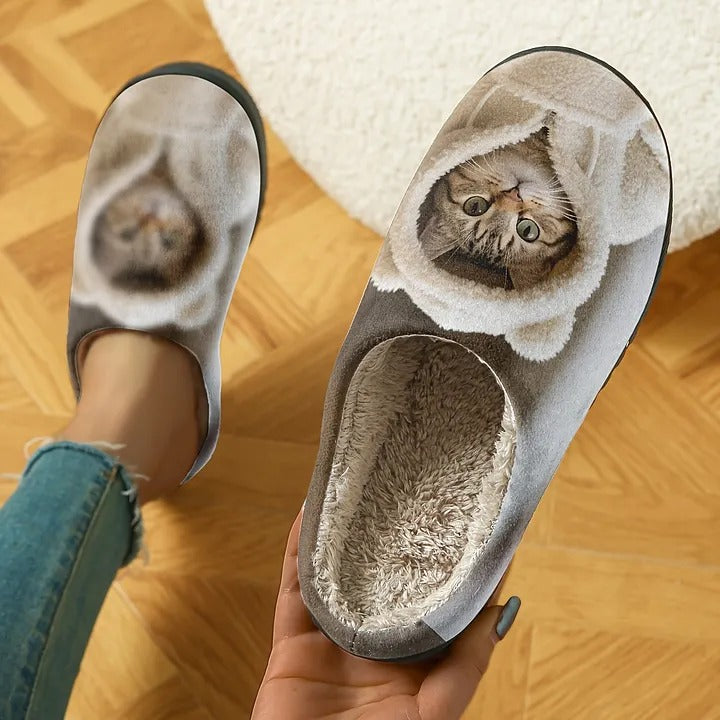 Women's Cat Print Slip-On Slippers