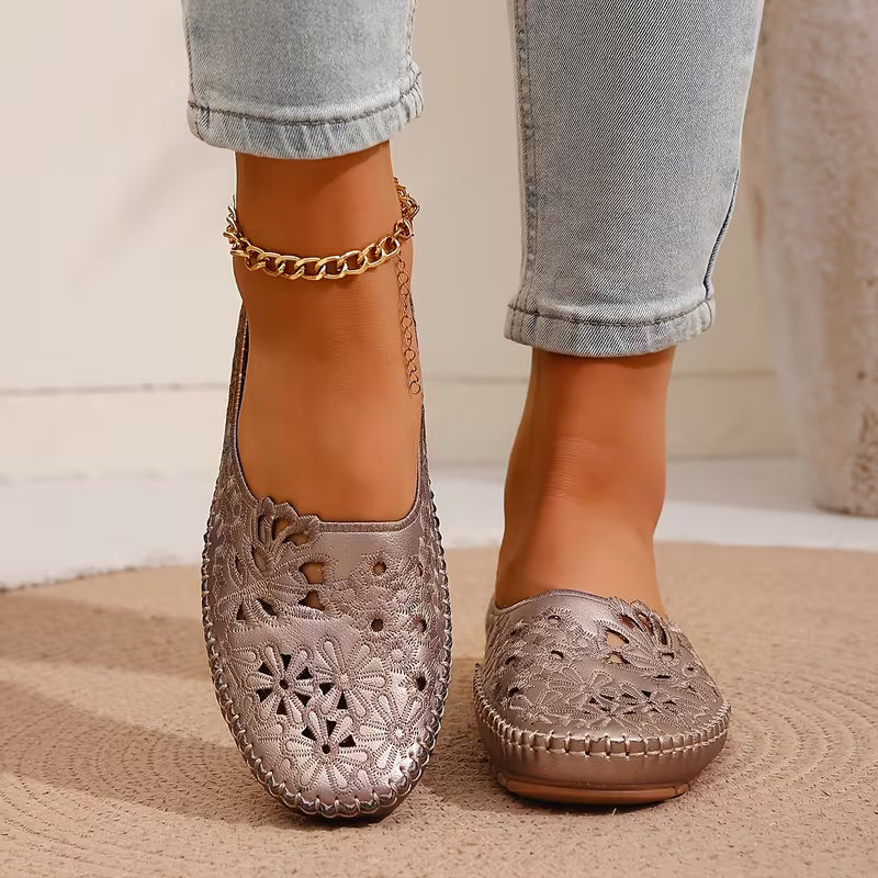 Women's Floral Cut-Out Mule Flats