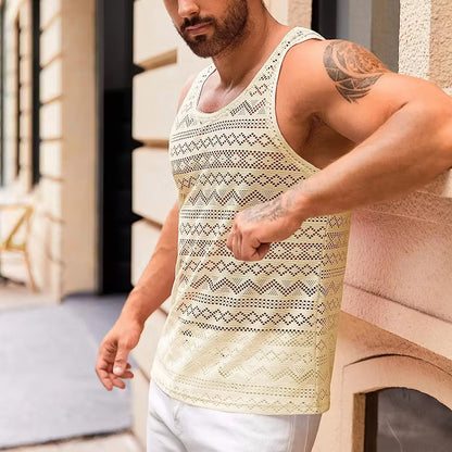 Men's Crochet Knit Sleeveless Tank Top