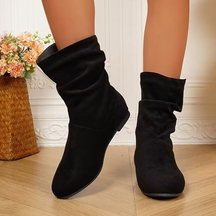 Women's Ruched Flat Ankle Boots