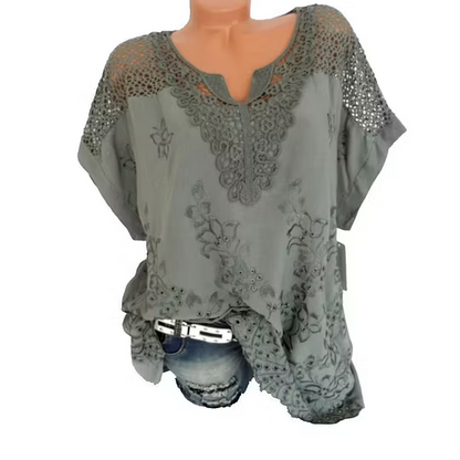 Women's Lace-Detail Embroidered V-Neck Top