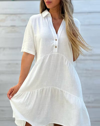 Women's Button-Front Collared Tiered Dress