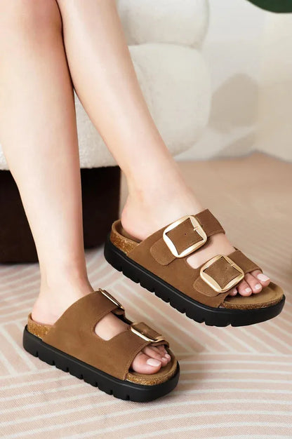Women's Double-Buckle Flatform Slide Sandals