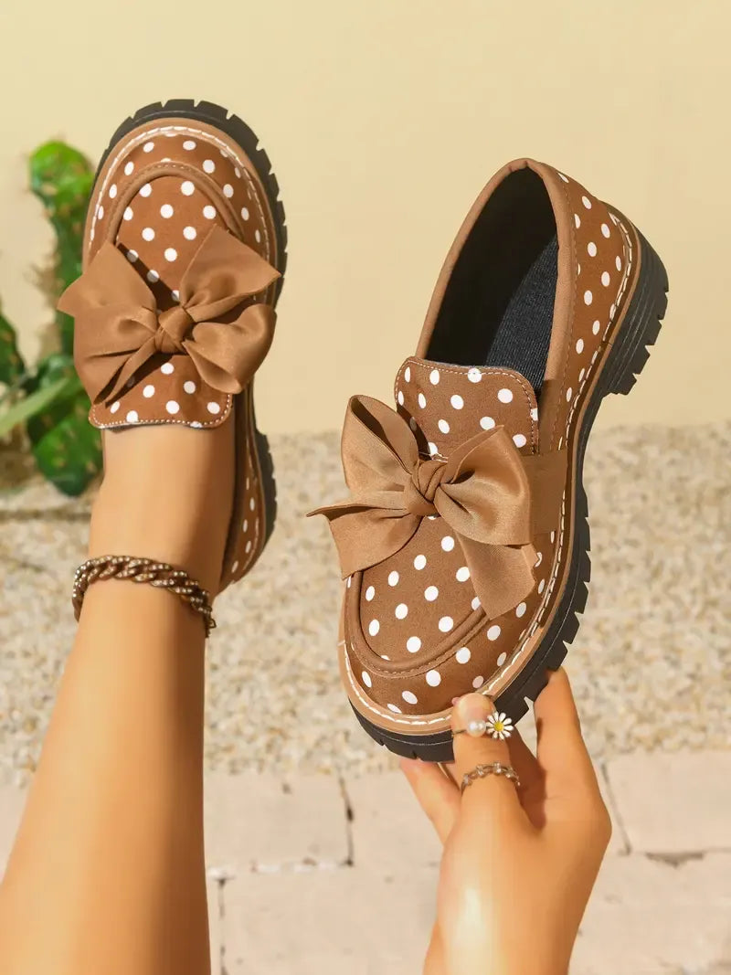 Women's Polka Dot Bow Detail Platform Loafers