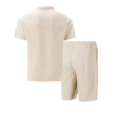 Men's Waffle Knit Polo Shirt & Shorts Set