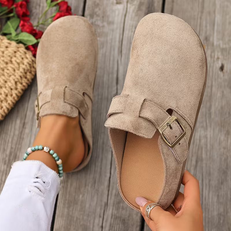 Women’s Suede-Look Buckle Clog Mules