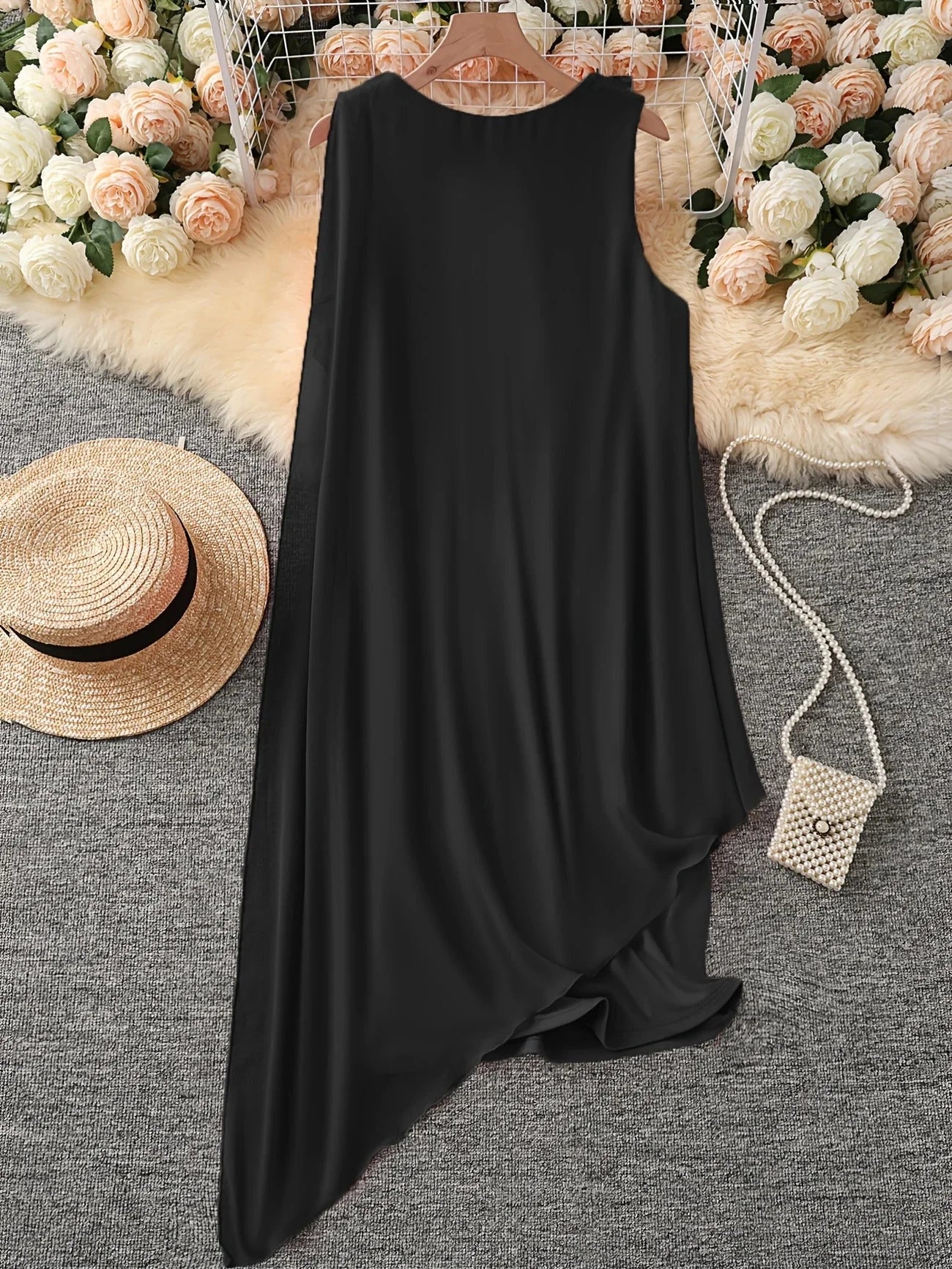 Women's Sleeveless Asymmetrical Layered Midi Dress
