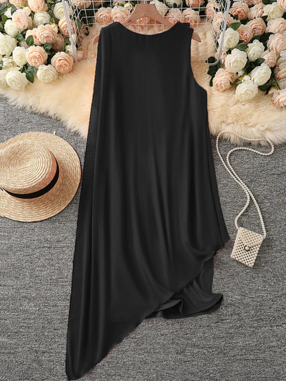 Women's Sleeveless Asymmetrical Layered Midi Dress