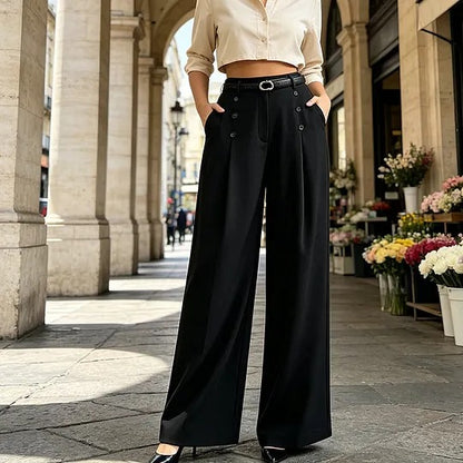 Women's Wide-Leg Button-Front Dress Pants