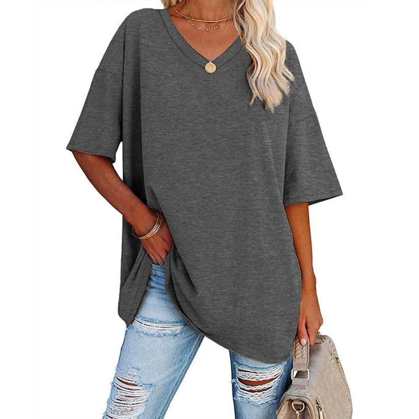 Women's Oversized V-Neck Short Sleeve T-Shirt