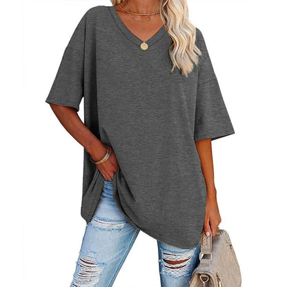 Women's Oversized V-Neck Short Sleeve T-Shirt